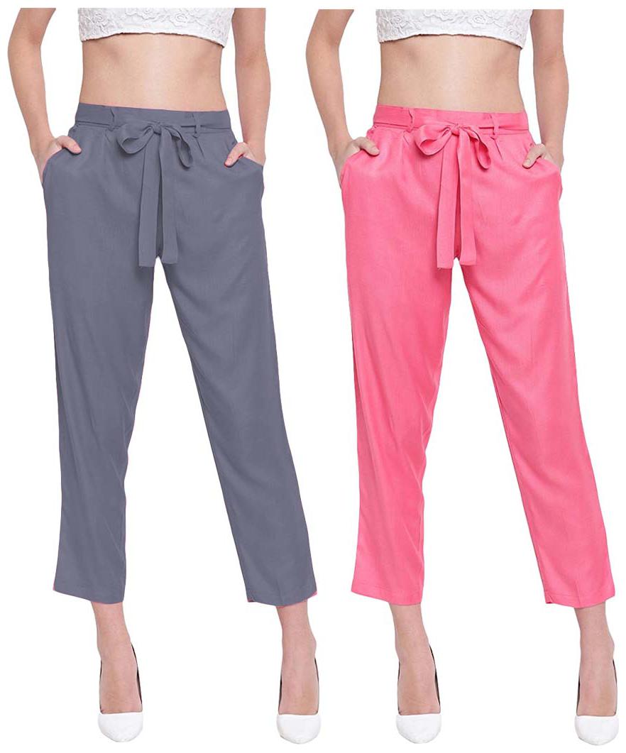 

JJ Fashion Women Grey Pink Regular fit Regular pants