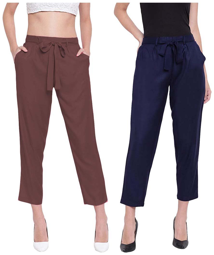 

JJ Fashion Women Brown Blue Regular fit Regular pants