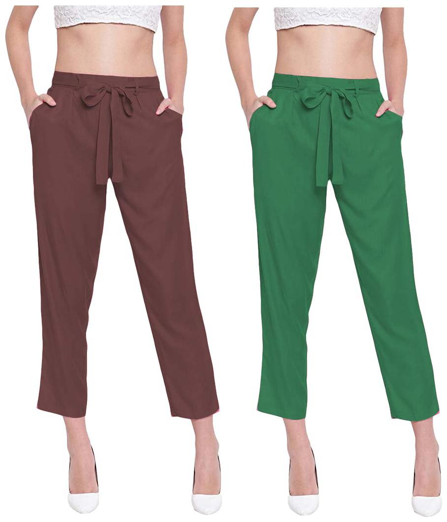 

JJ Fashion Women Brown Green Regular fit Regular pants