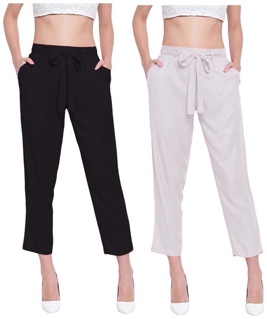 

JJ Fashion Women Black White Regular fit Regular pants