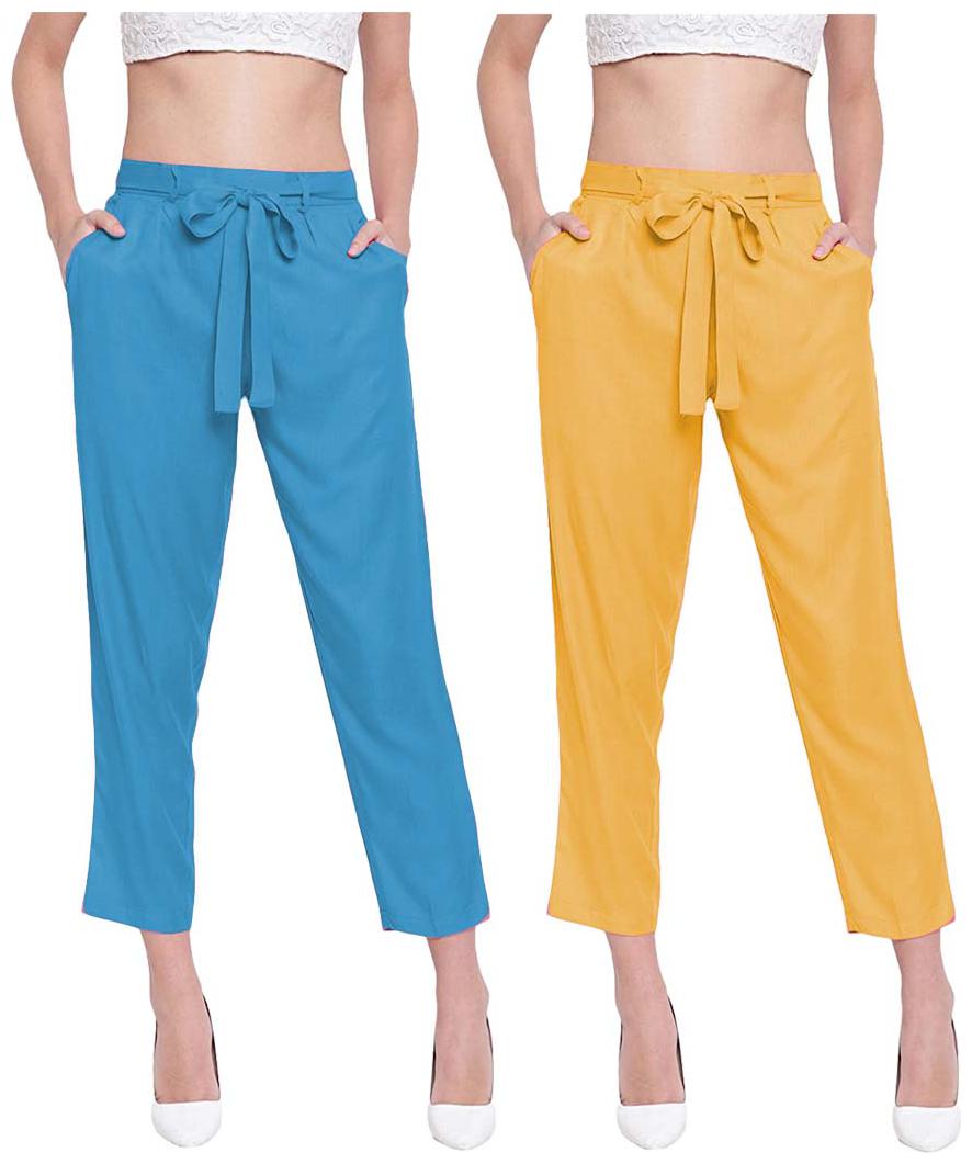 

JJ Fashion Women Blue Yellow Regular fit Regular pants