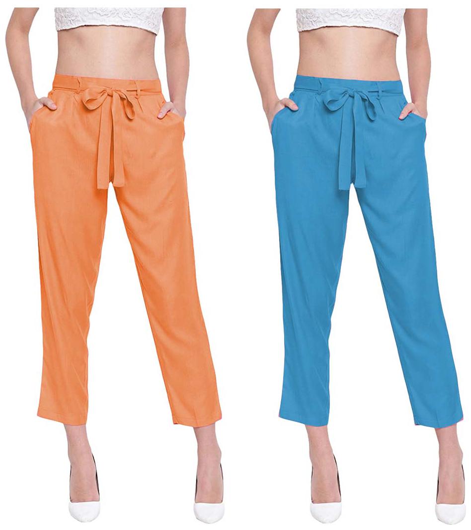 

JJ Fashion Women Orange Blue Regular fit Regular pants