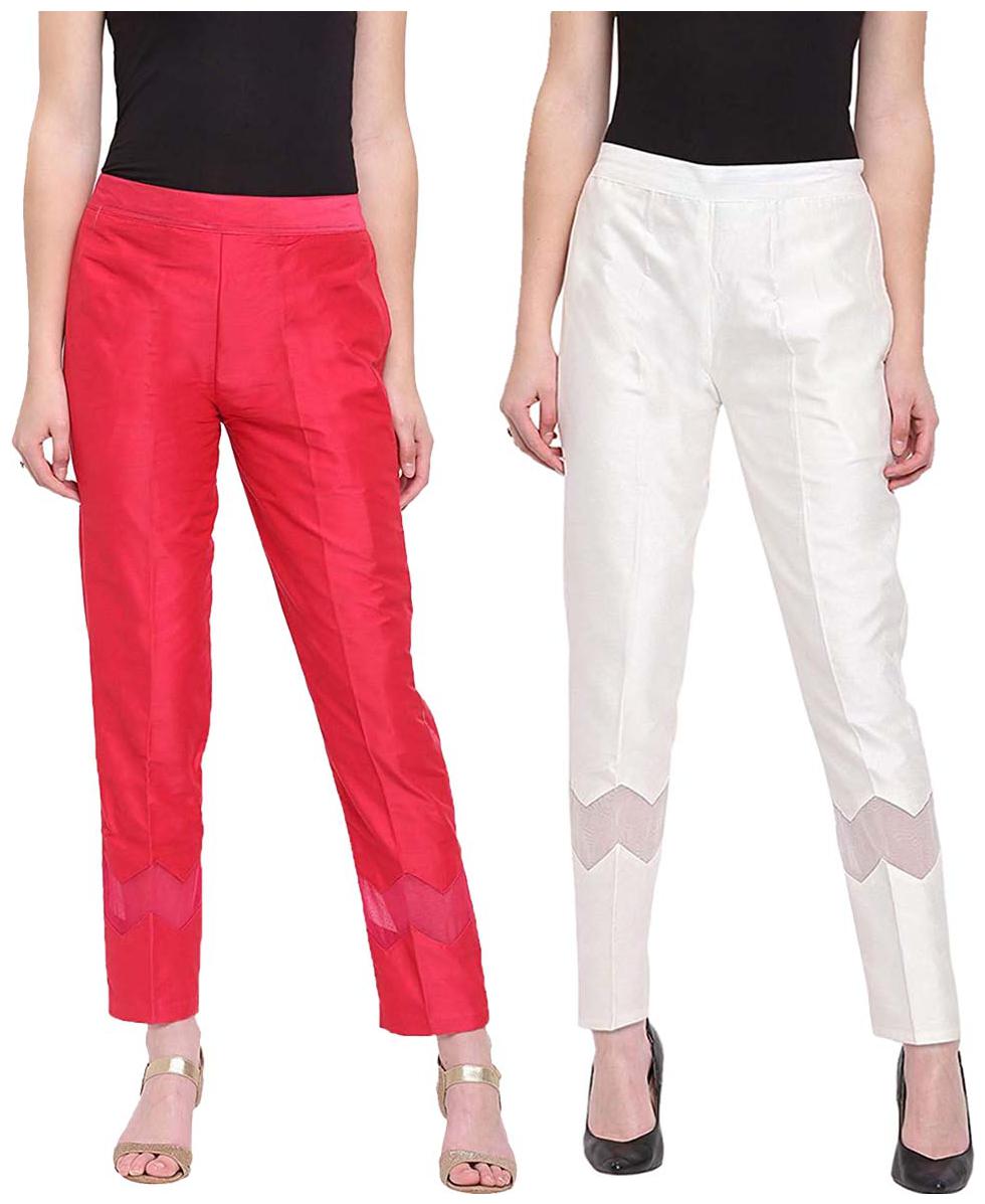 

JJ Fashion Women Pink White Regular fit Regular pants