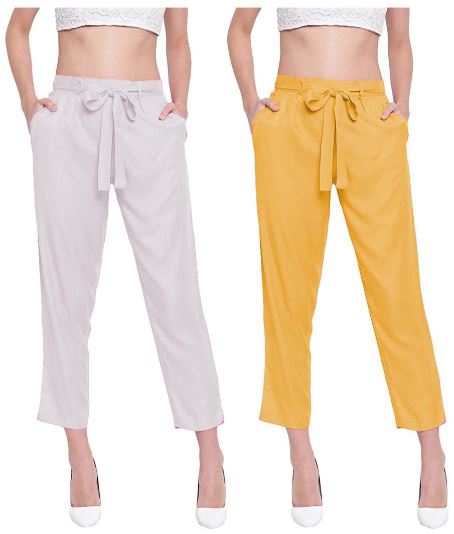 

JJ Fashion Women White Yellow Regular fit Regular pants