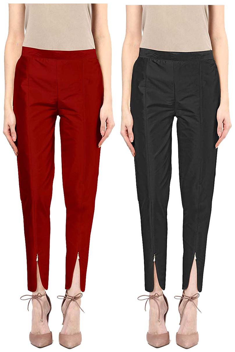 

JJ Fashion Women Maroon Black Regular fit Regular pants