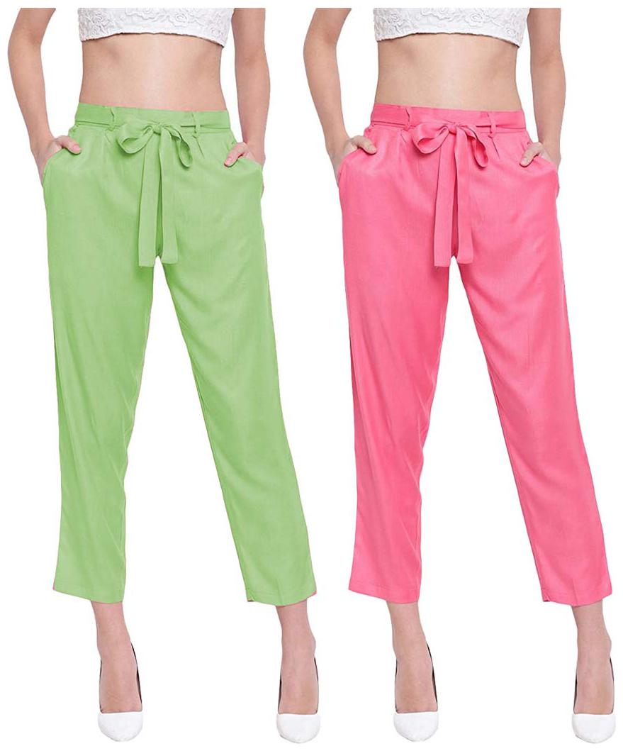 

JJ Fashion Women Green Pink Regular fit Regular pants