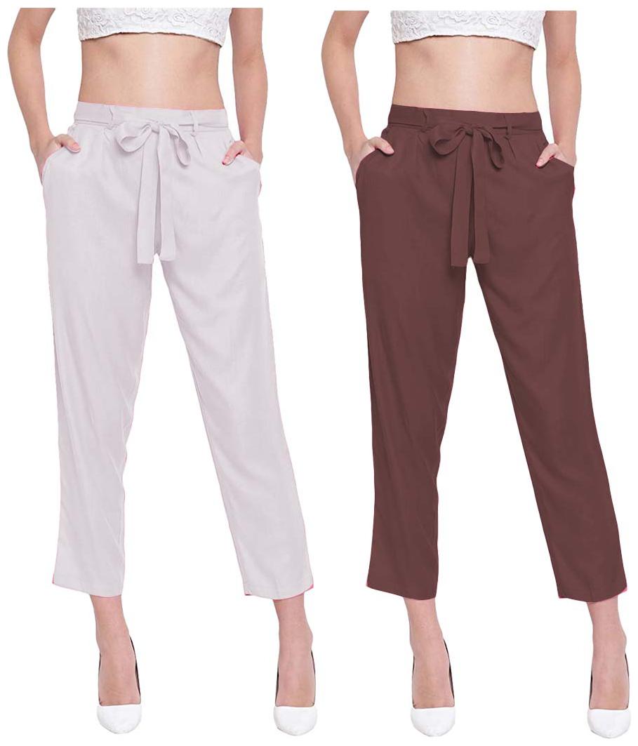 

JJ Fashion Women White Brown Regular fit Regular pants