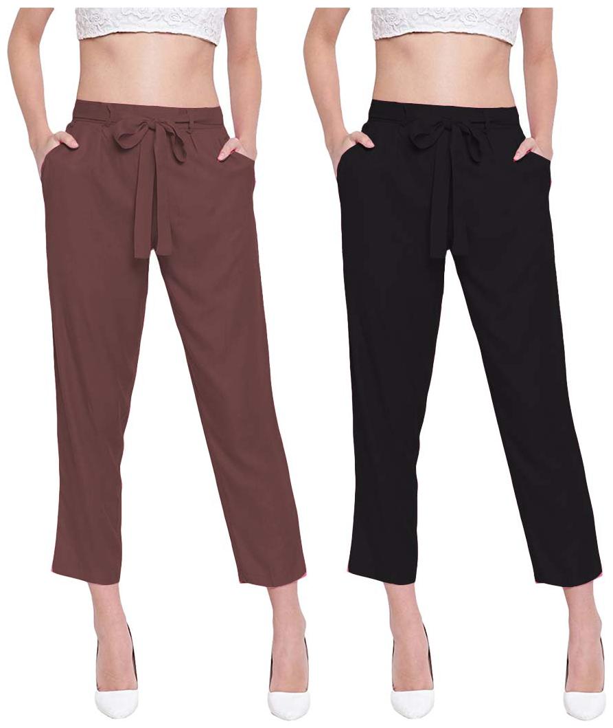 

JJ Fashion Women Brown Black Regular fit Regular pants
