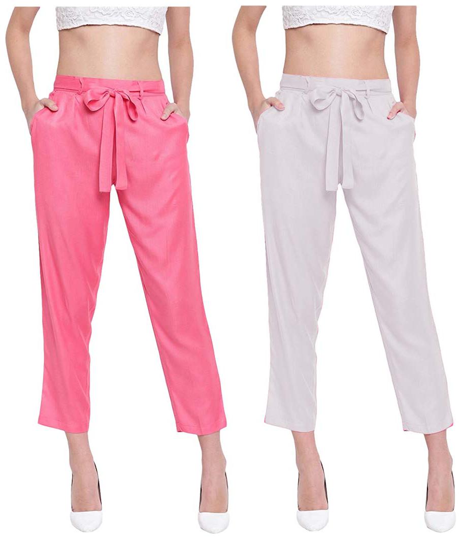 

JJ Fashion Women Pink White Regular fit Regular pants