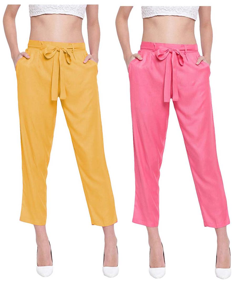 

JJ Fashion Women Yellow Pink Regular fit Regular pants