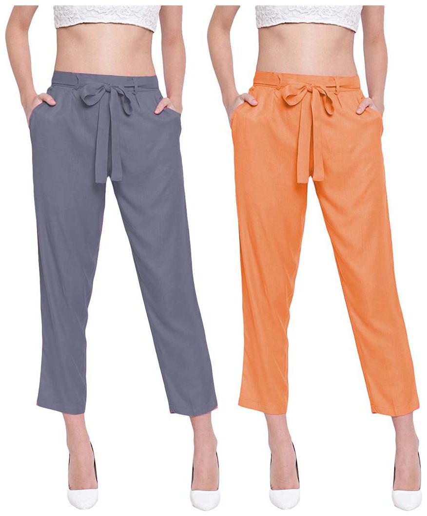 

JJ Fashion Women Grey Orange Regular fit Regular pants