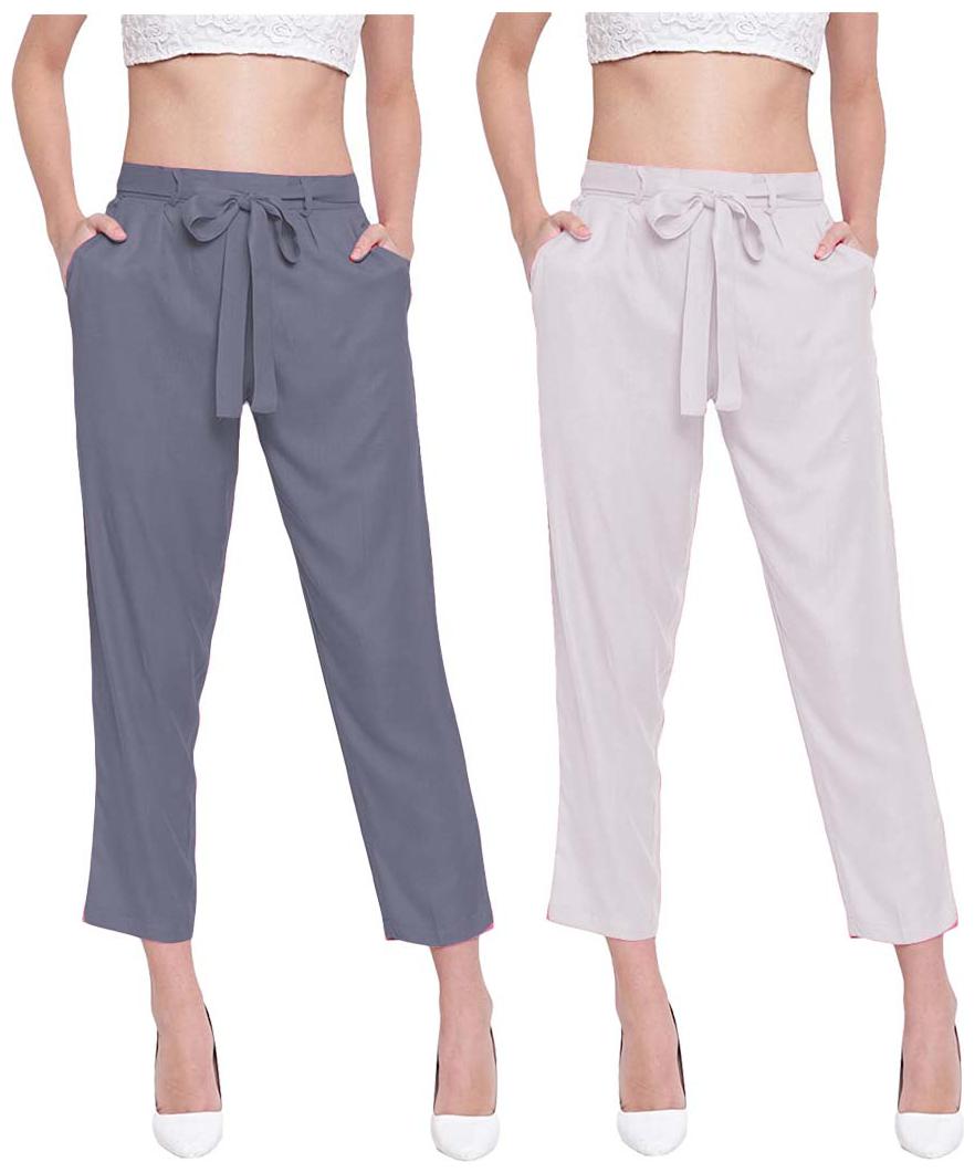 

JJ Fashion Women Grey White Regular fit Regular pants