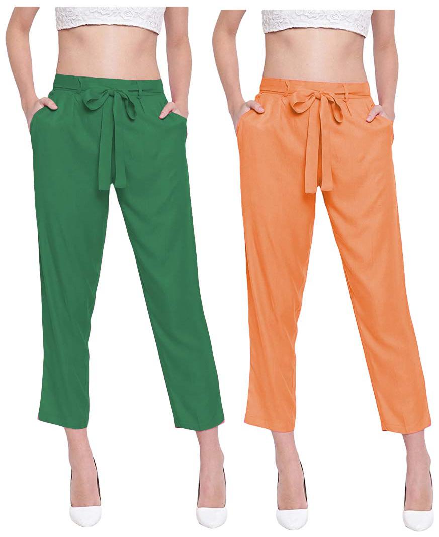 

JJ Fashion Women Green Orange Regular fit Regular pants