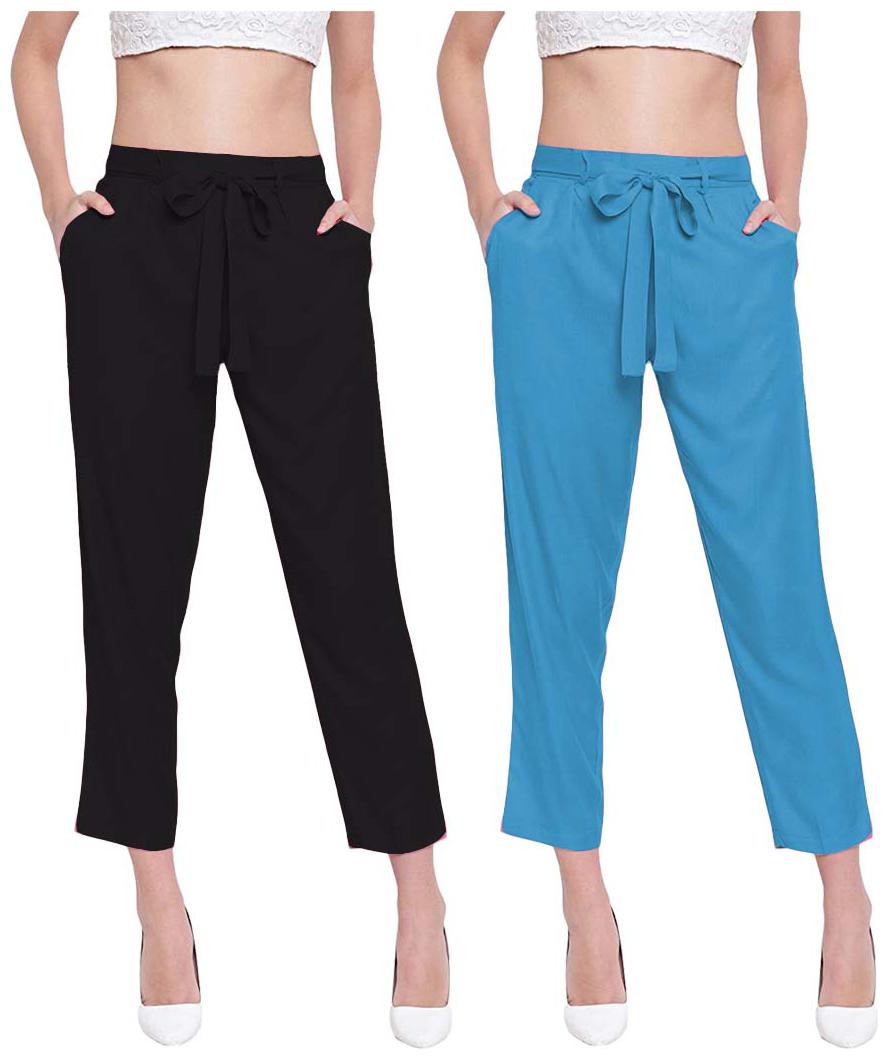 

JJ Fashion Women Black Blue Regular fit Regular pants