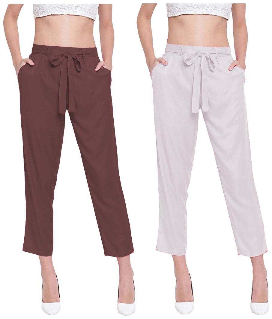 

JJ Fashion Women Brown White Regular fit Regular pants