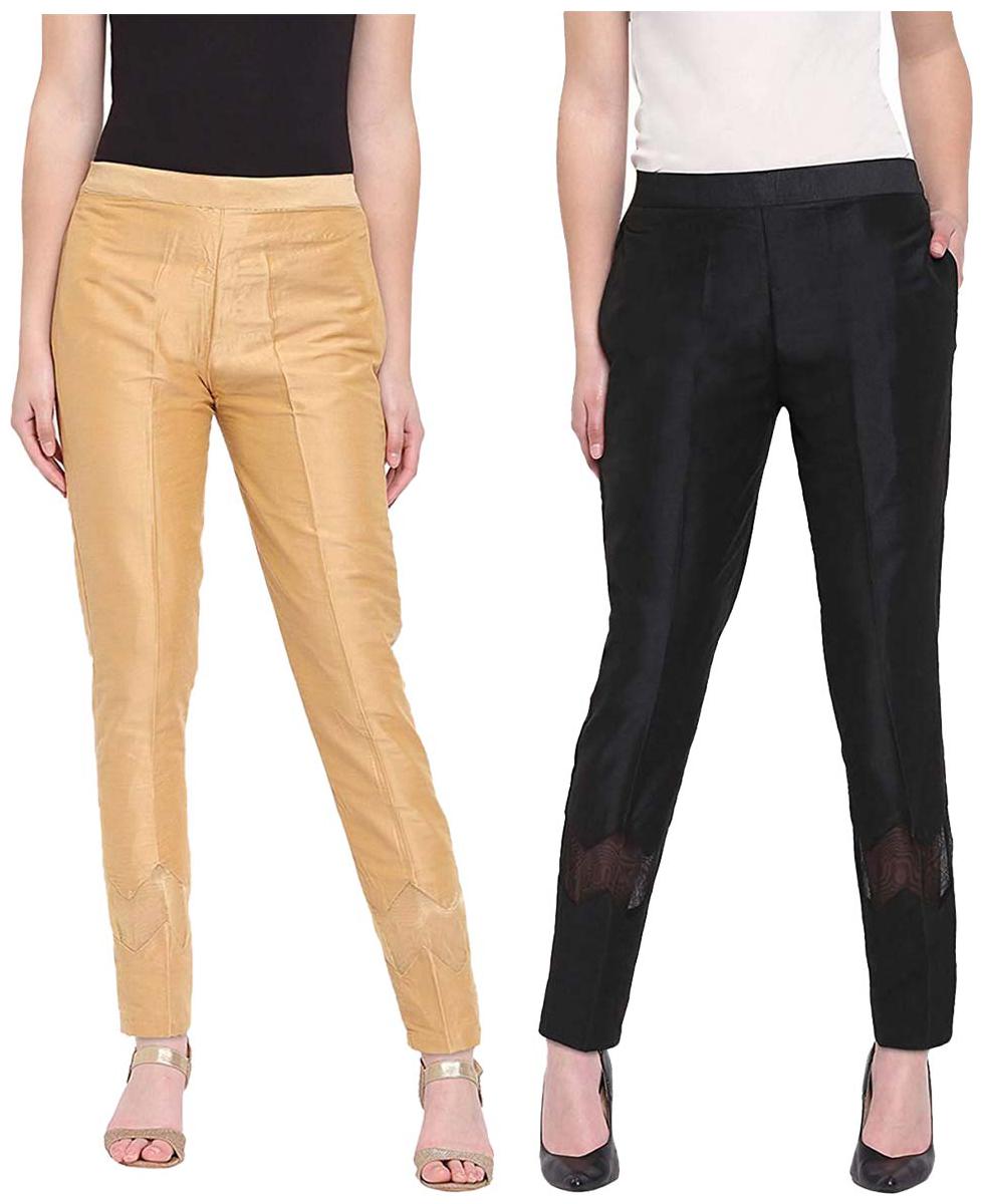 

JJ Fashion Women Beige Black Regular fit Regular pants