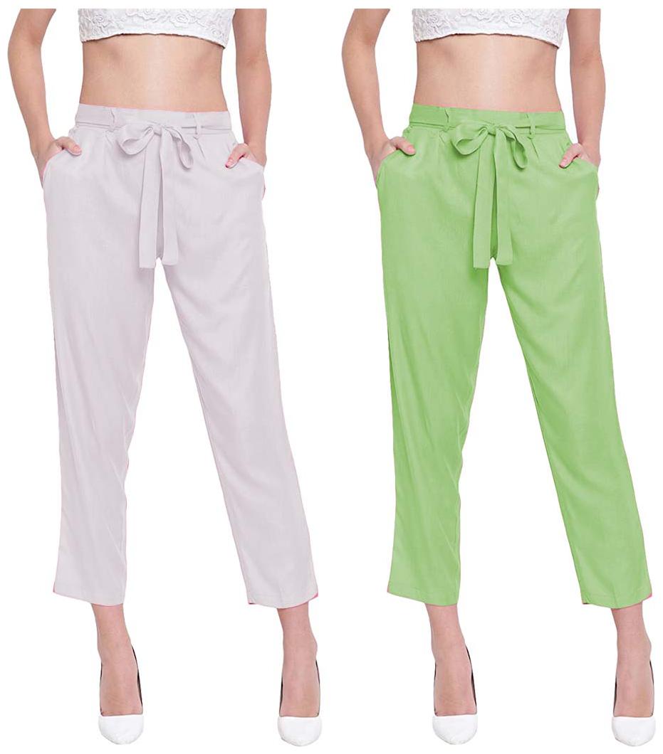 

JJ Fashion Women White Green Regular fit Regular pants