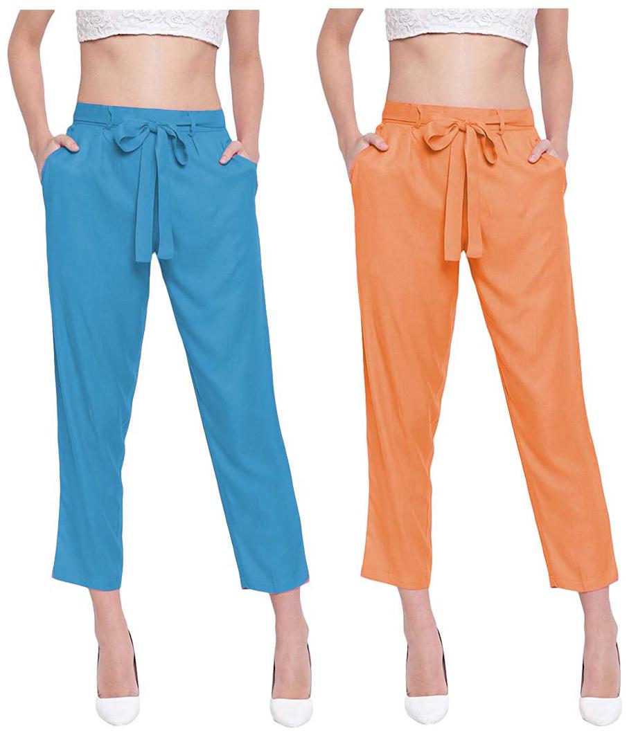 

JJ Fashion Women Blue Orange Regular fit Regular pants