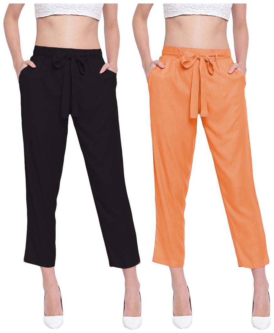 

JJ Fashion Women Black Orange Regular fit Regular pants