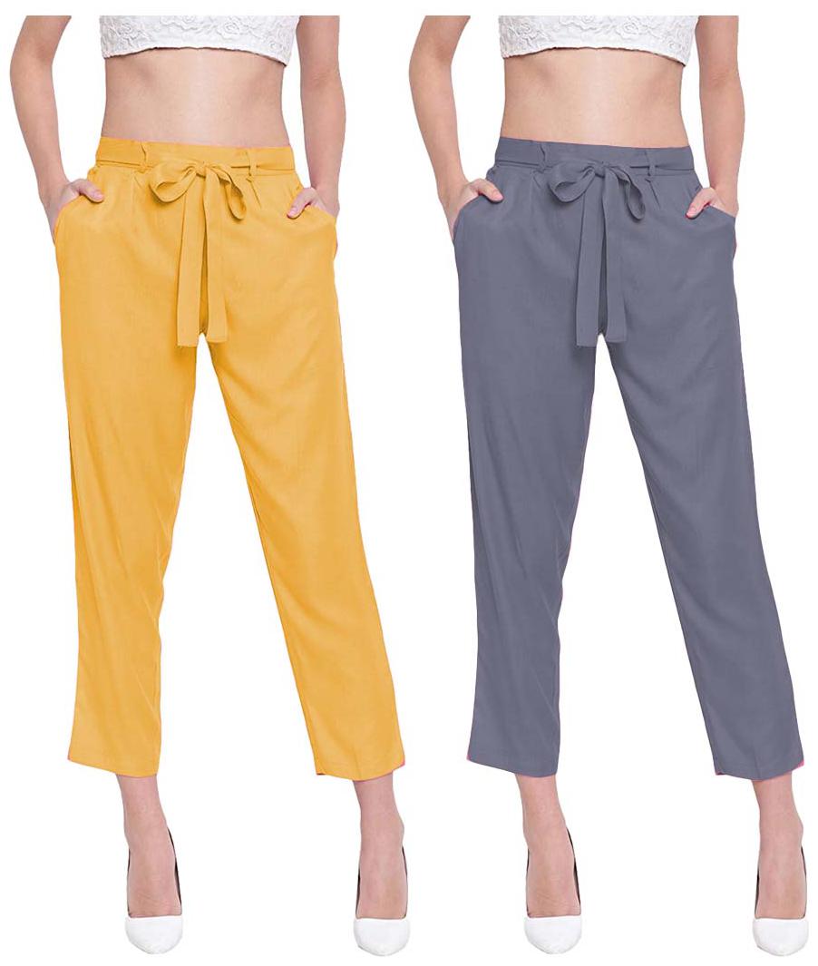 

JJ Fashion Women Yellow Grey Regular fit Regular pants
