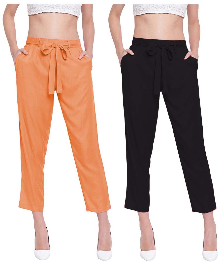 

JJ Fashion Women Orange Black Regular fit Regular pants
