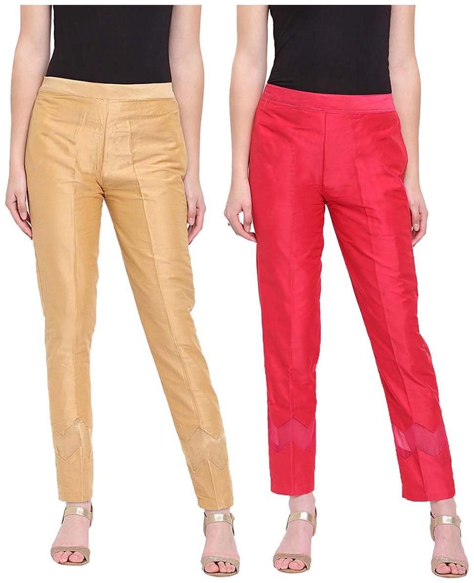 

JJ Fashion Women Beige Pink Regular fit Regular pants