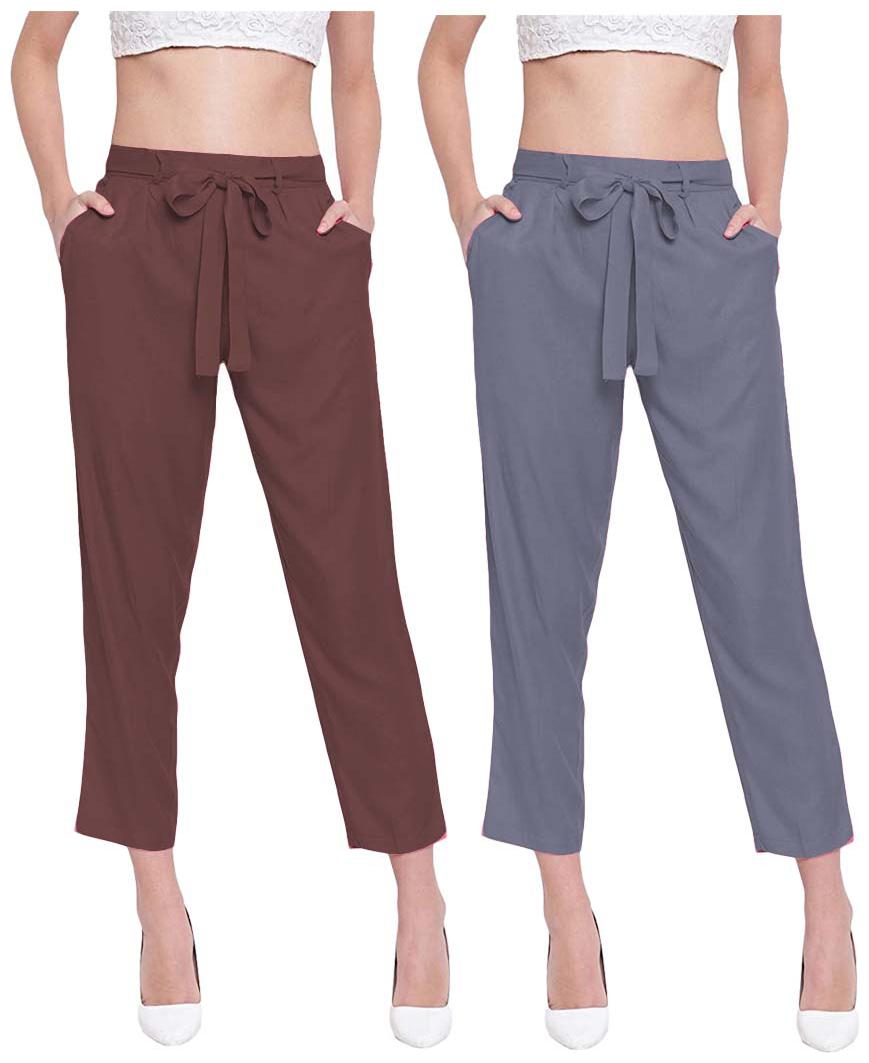 

JJ Fashion Women Brown Grey Regular fit Regular pants