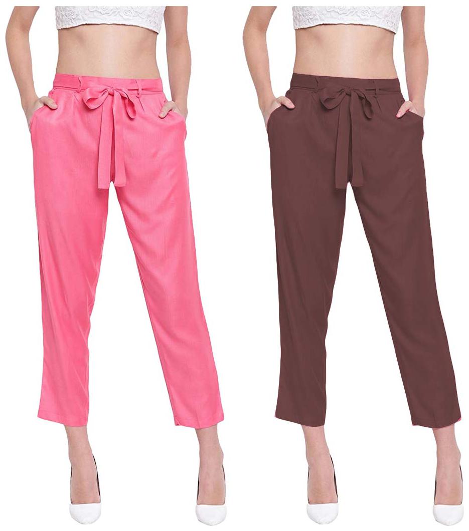 

JJ Fashion Women Pink Brown Regular fit Regular pants