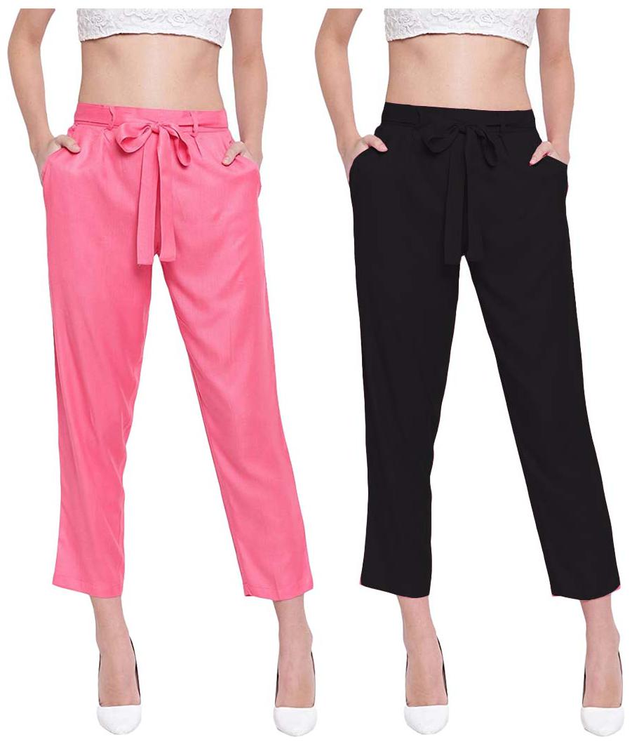

JJ Fashion Women Pink Black Regular fit Regular pants