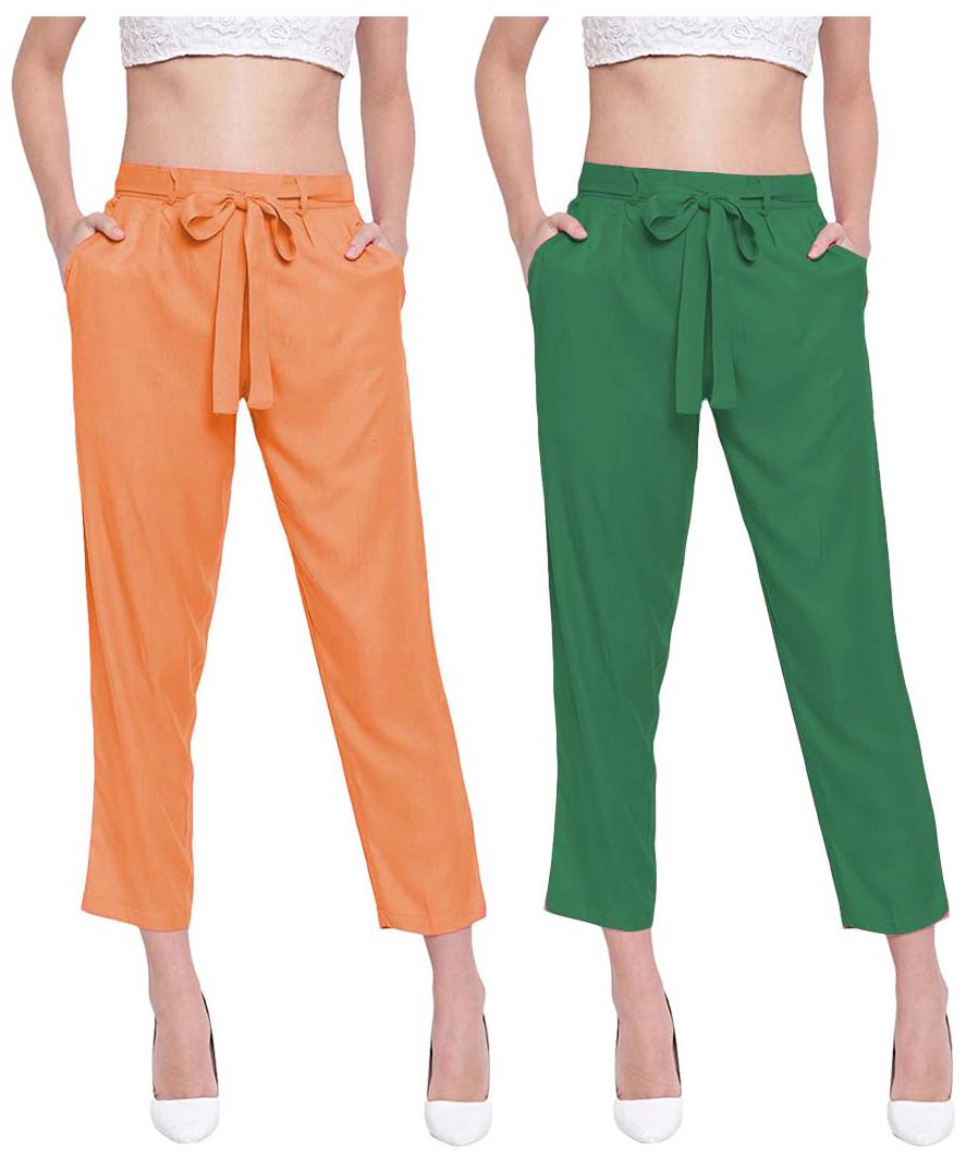 

JJ Fashion Women Orange Green Regular fit Regular pants