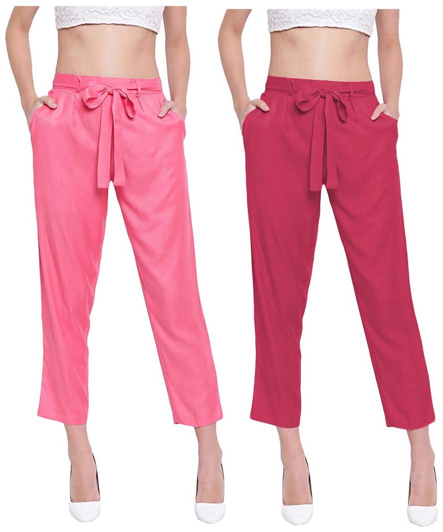 

JJ Fashion Women Pink Red Regular fit Regular pants