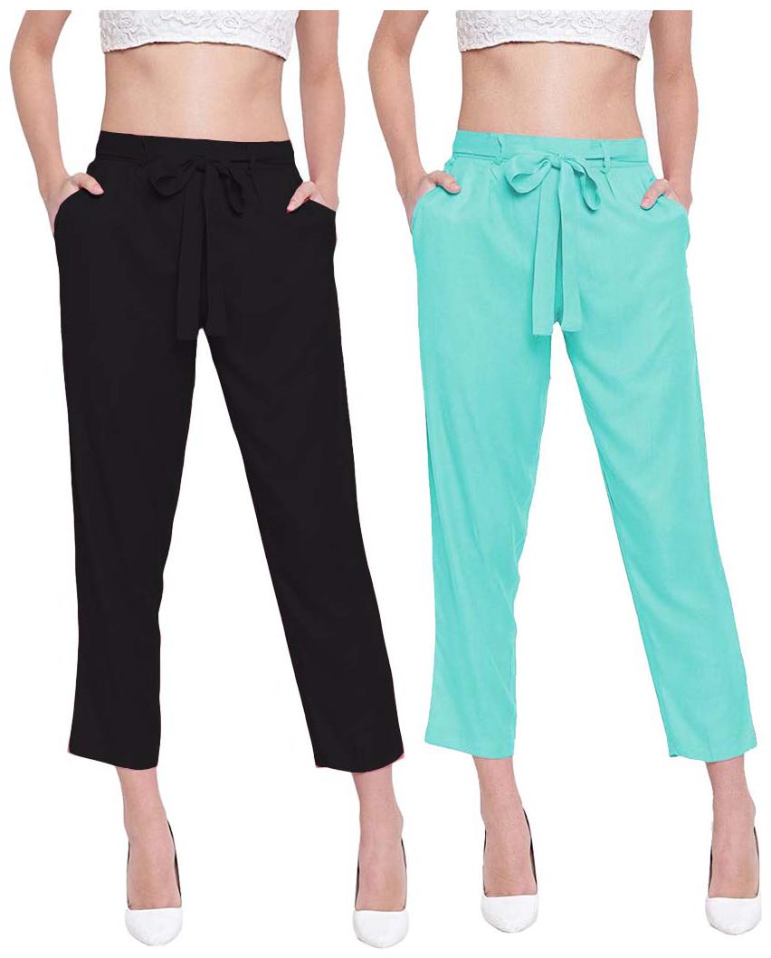 

JJ Fashion Women Black Green Regular fit Regular pants