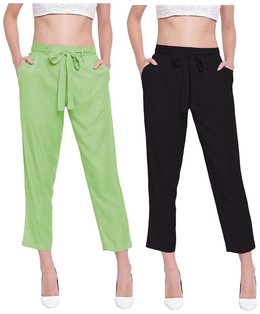 

JJ Fashion Women Green Black Regular fit Regular pants