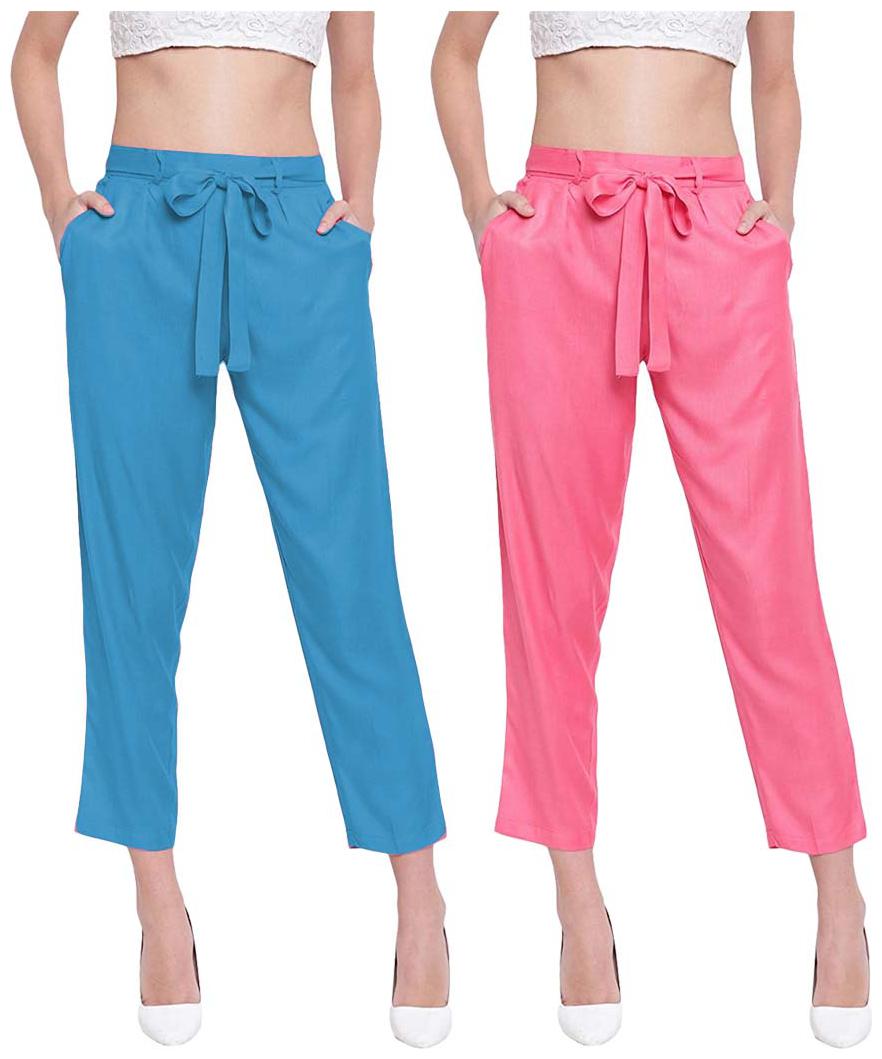

JJ Fashion Women Blue Pink Regular fit Regular pants