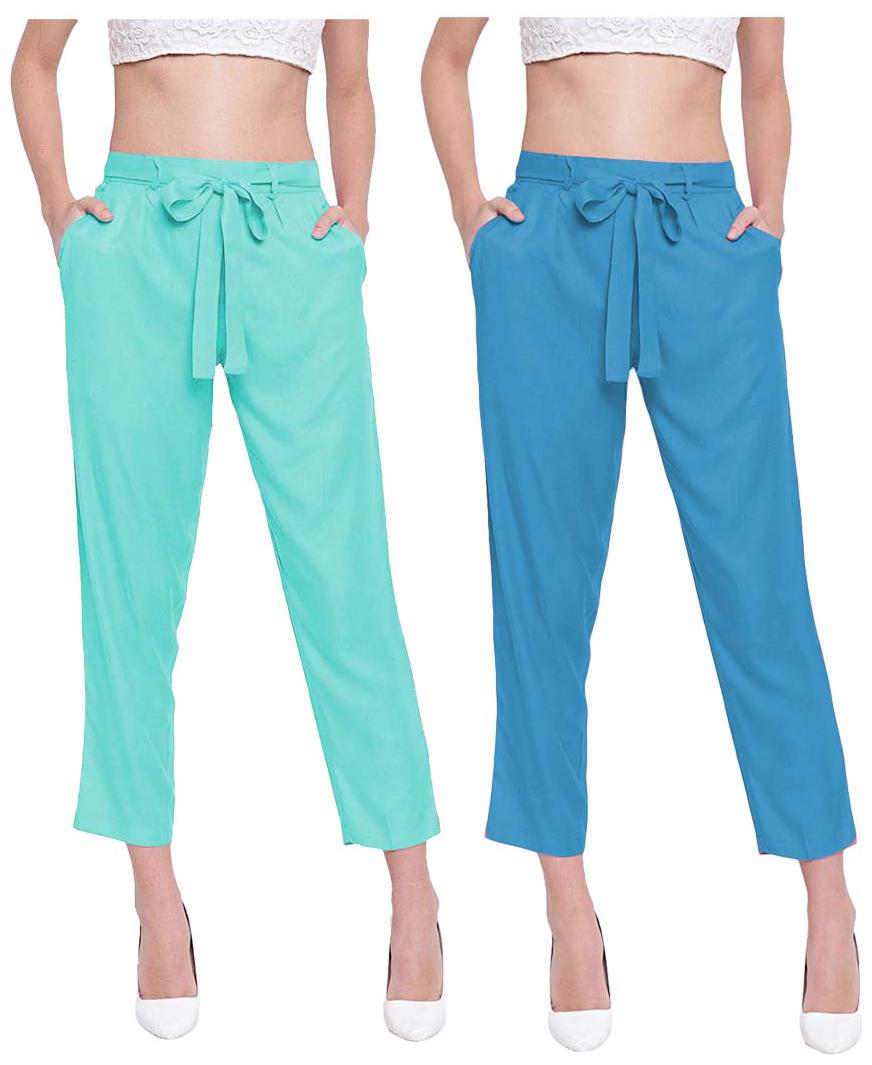 

JJ Fashion Women Green Blue Regular fit Regular pants