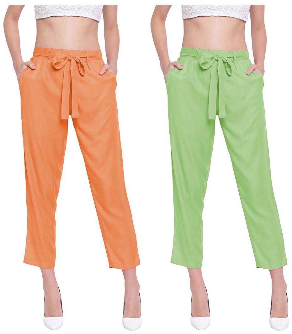 

JJ Fashion Women Orange Green Regular fit Regular pants