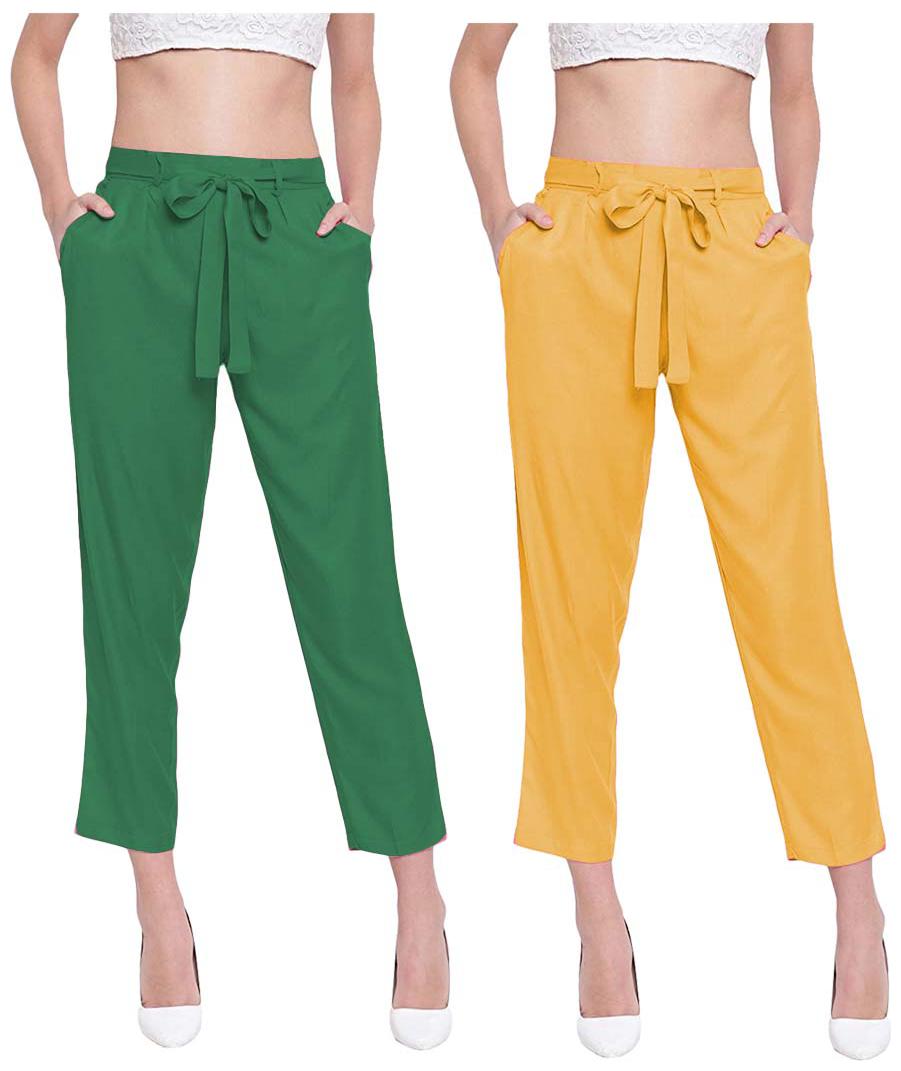 

JJ Fashion Women Green Yellow Regular fit Regular pants