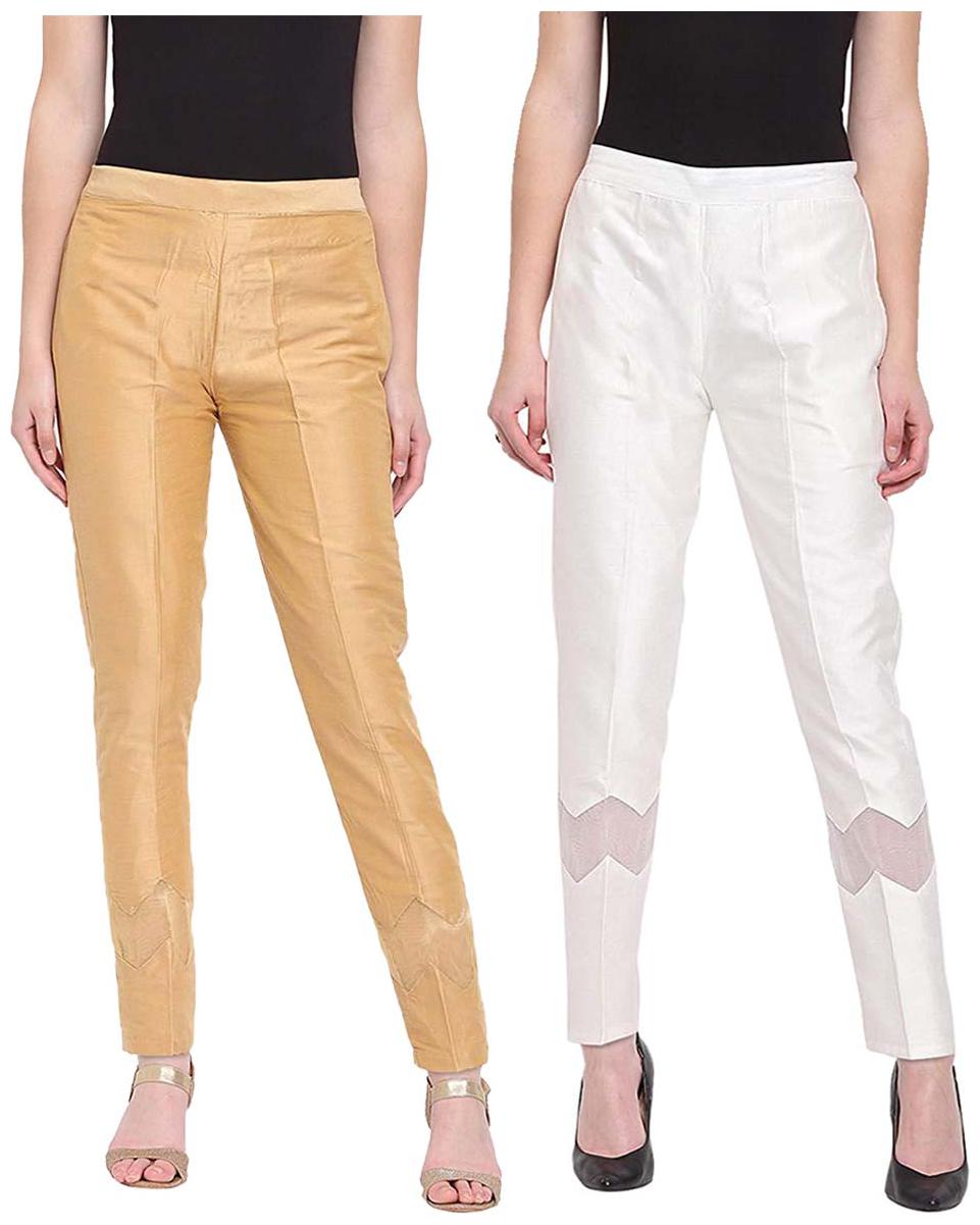 

JJ Fashion Women Beige White Regular fit Regular pants
