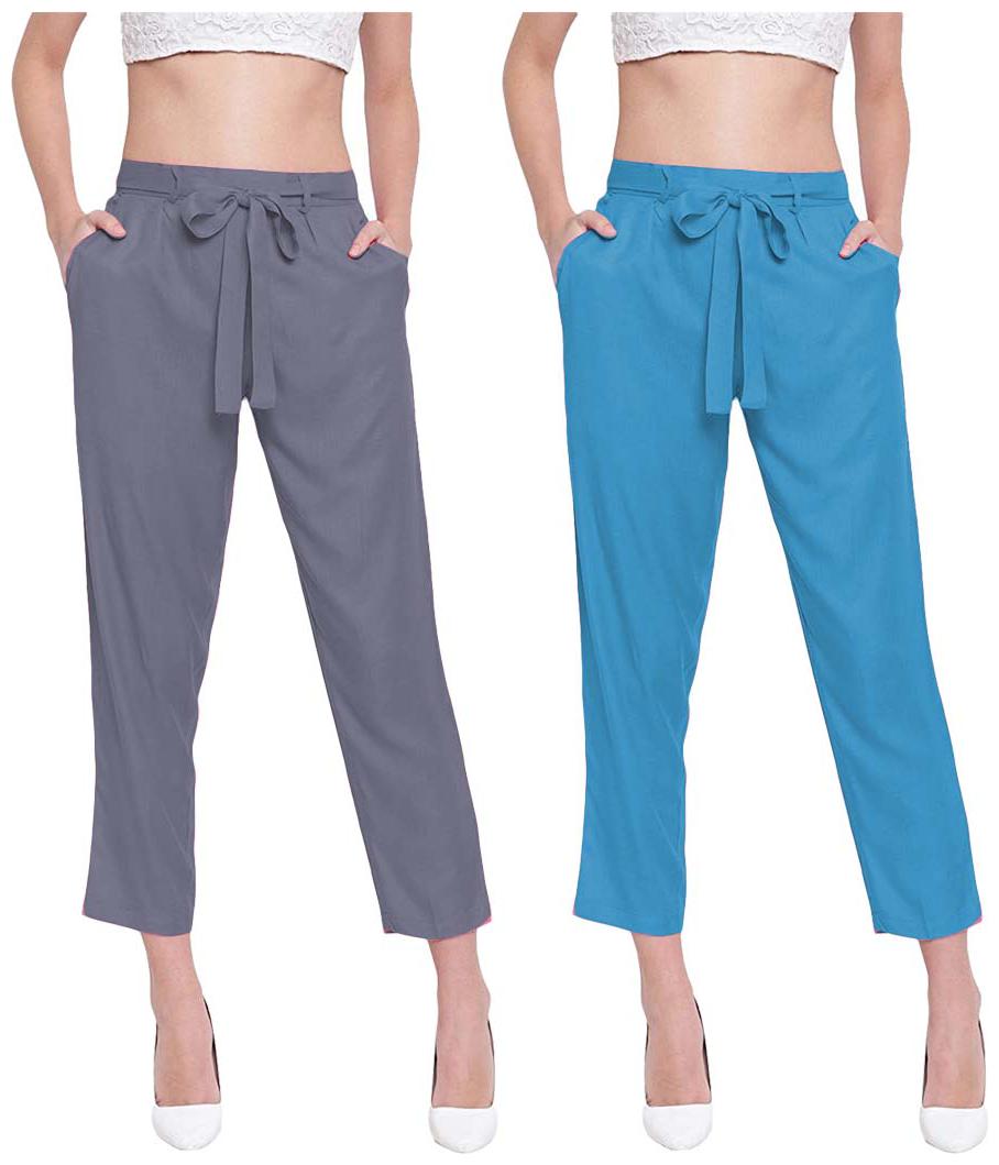 

JJ Fashion Women Grey Blue Regular fit Regular pants