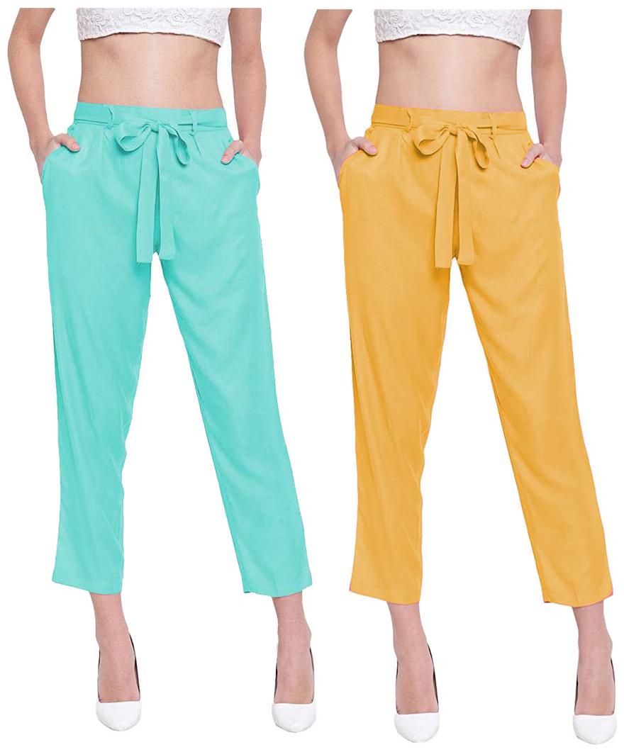 

JJ Fashion Women Green Yellow Regular fit Regular pants