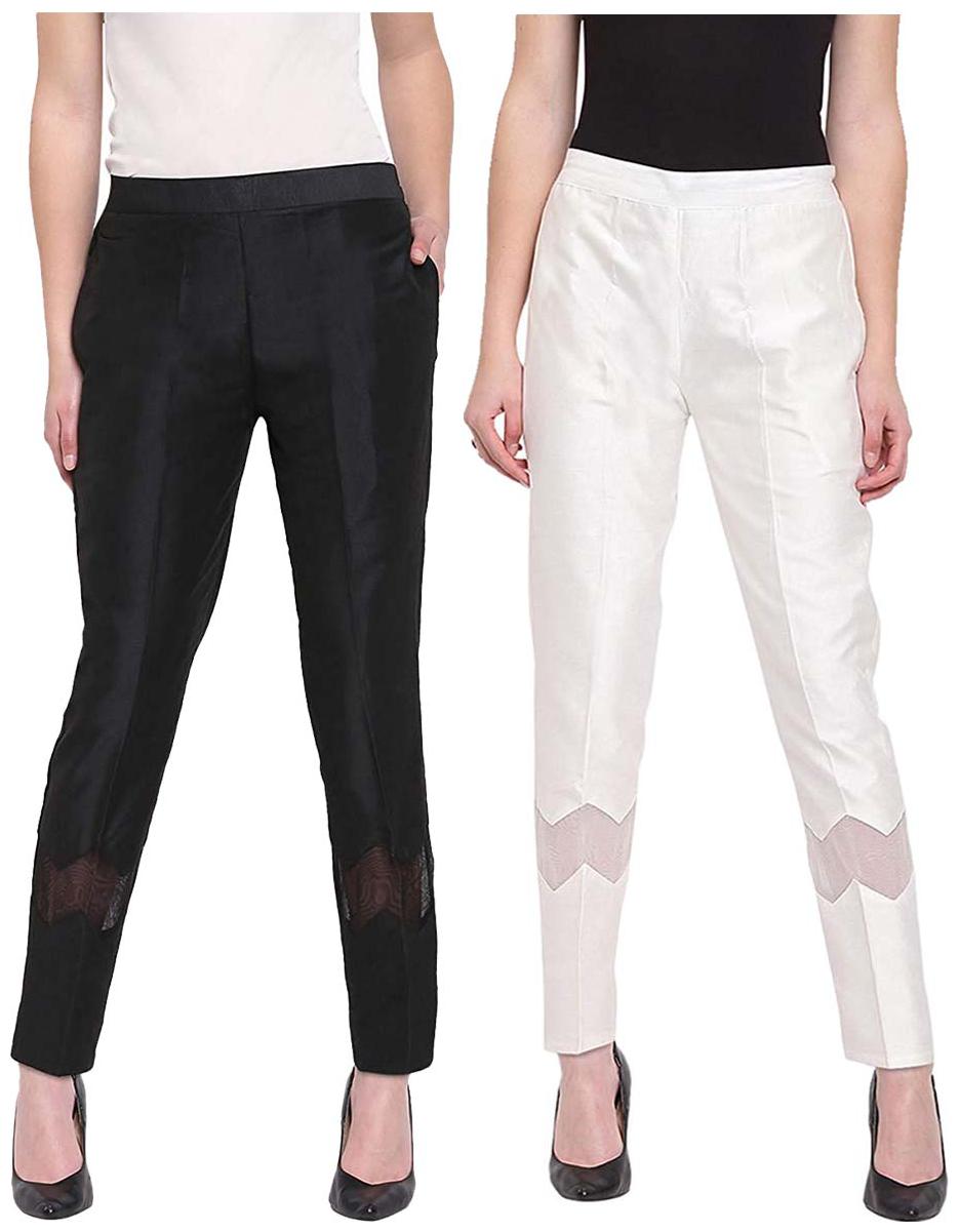 

JJ Fashion Women Black White Regular fit Regular pants