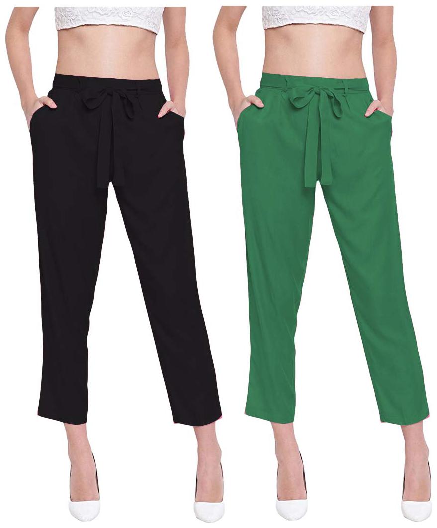 

JJ Fashion Women Black Green Regular fit Regular pants