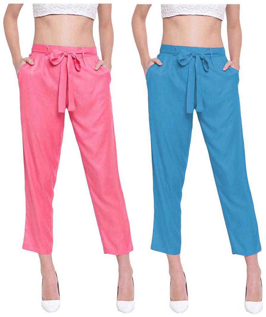 

JJ Fashion Women Pink Blue Regular fit Regular pants