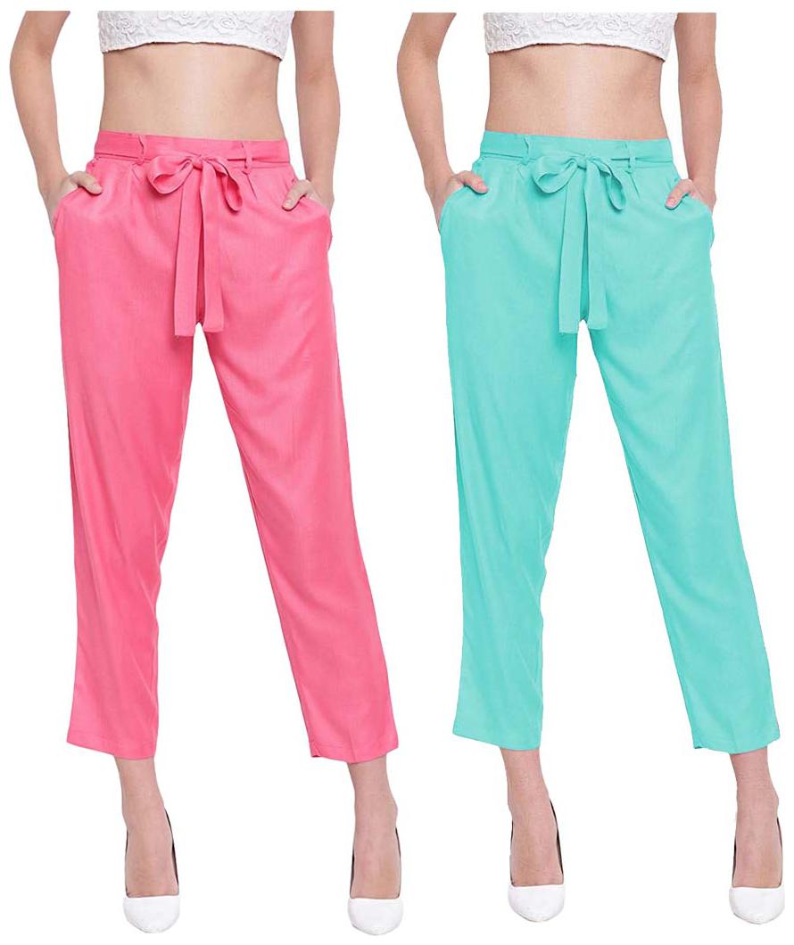 

JJ Fashion Women Pink Green Regular fit Regular pants