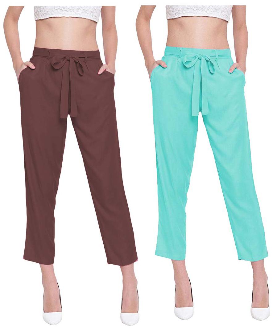 

JJ Fashion Women Brown Green Regular fit Regular pants