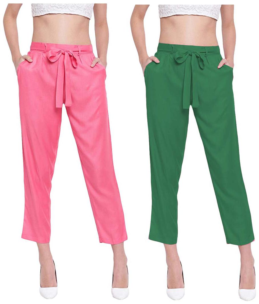 

JJ Fashion Women Pink Green Regular fit Regular pants