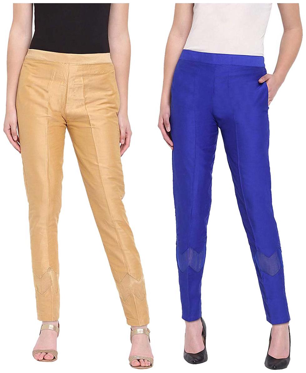

JJ Fashion Women Beige Blue Regular fit Regular pants