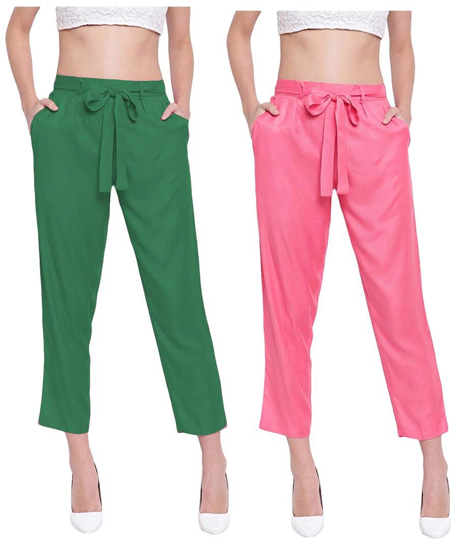 

JJ Fashion Women Green Pink Regular fit Regular pants