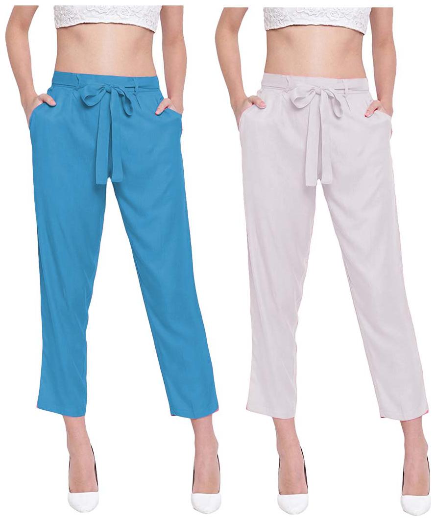 

JJ Fashion Women Blue White Regular fit Regular pants