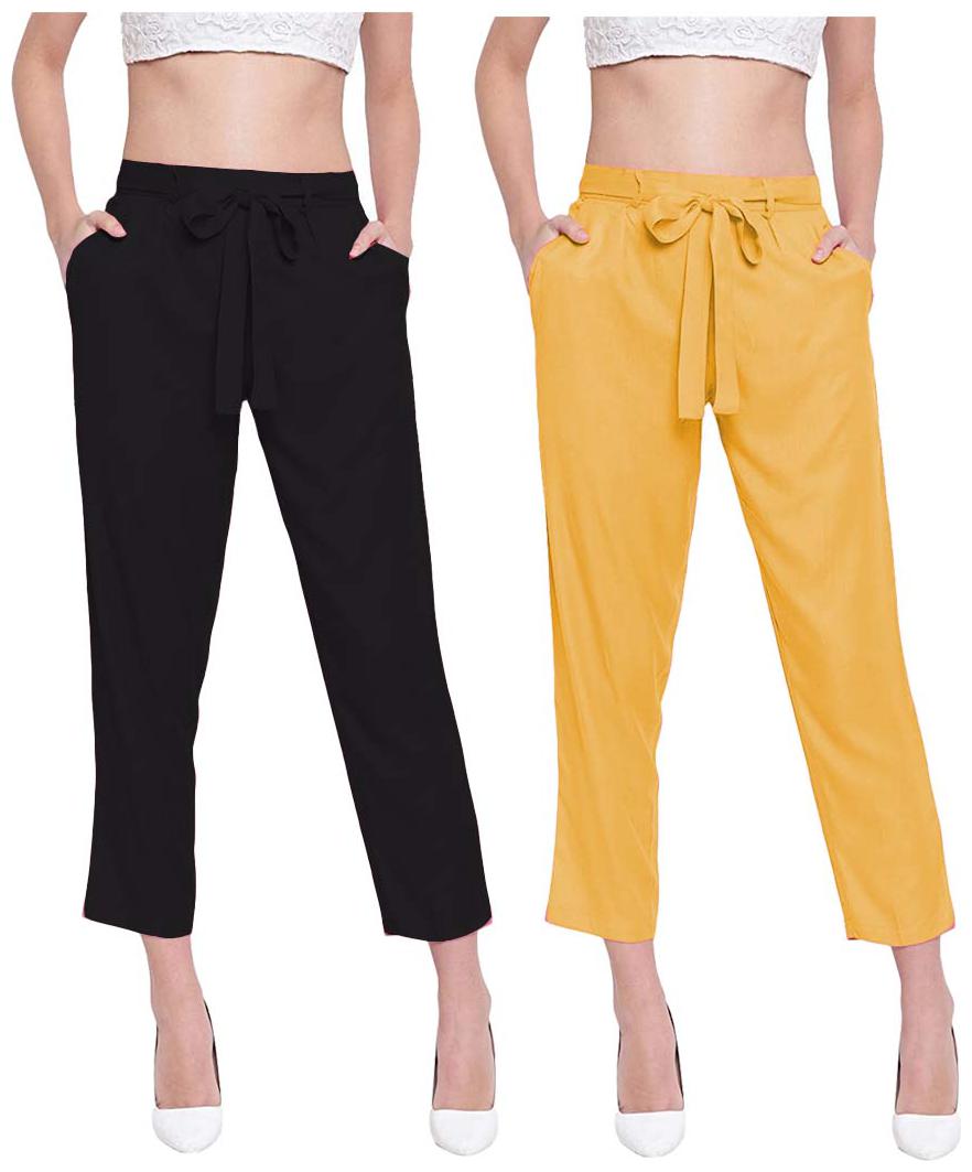 

JJ Fashion Women Black Yellow Regular fit Regular pants